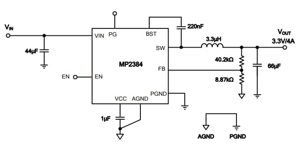 Application Circuit Diagram - Monolithic Power Systems (MPS) MP2384 Synchronous Buck Converters